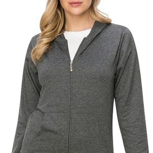 LUVAGE Women's Lightweight Cotton Long Sleeve Zip-Up Hoodie Jacket Charcoal